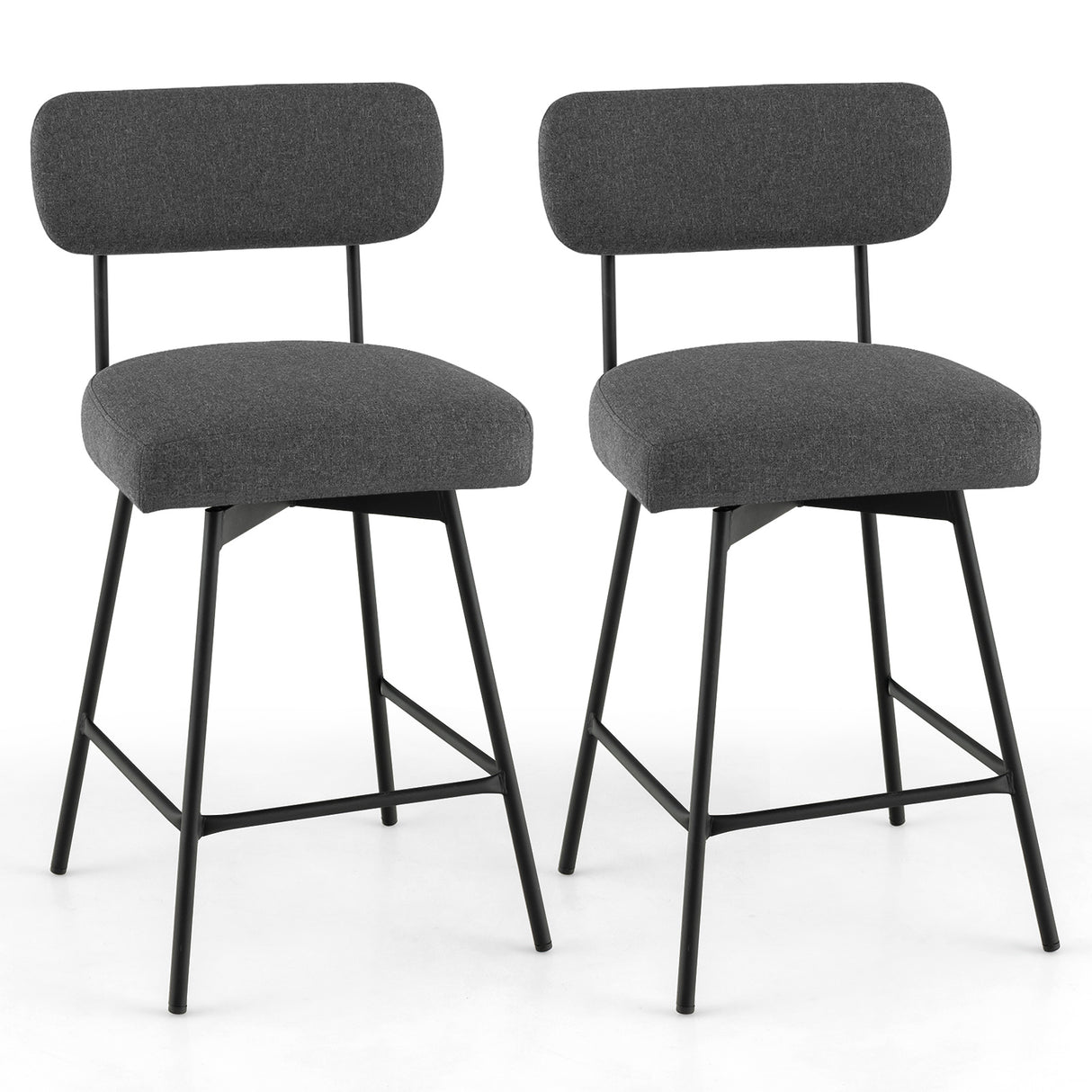 25 Inch 2-Piece Modern Upholstered Bar Stools with Back and Footrests