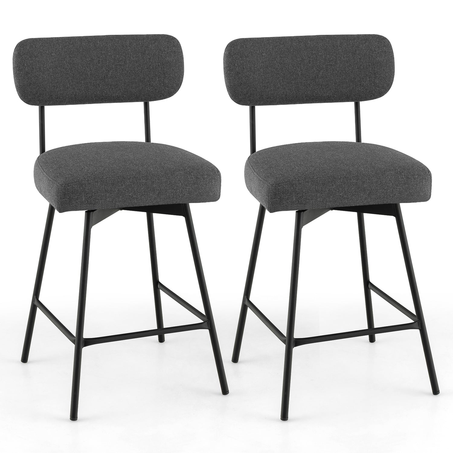 25 Inch 2-Piece Modern Upholstered Bar Stools with Back and Footrests