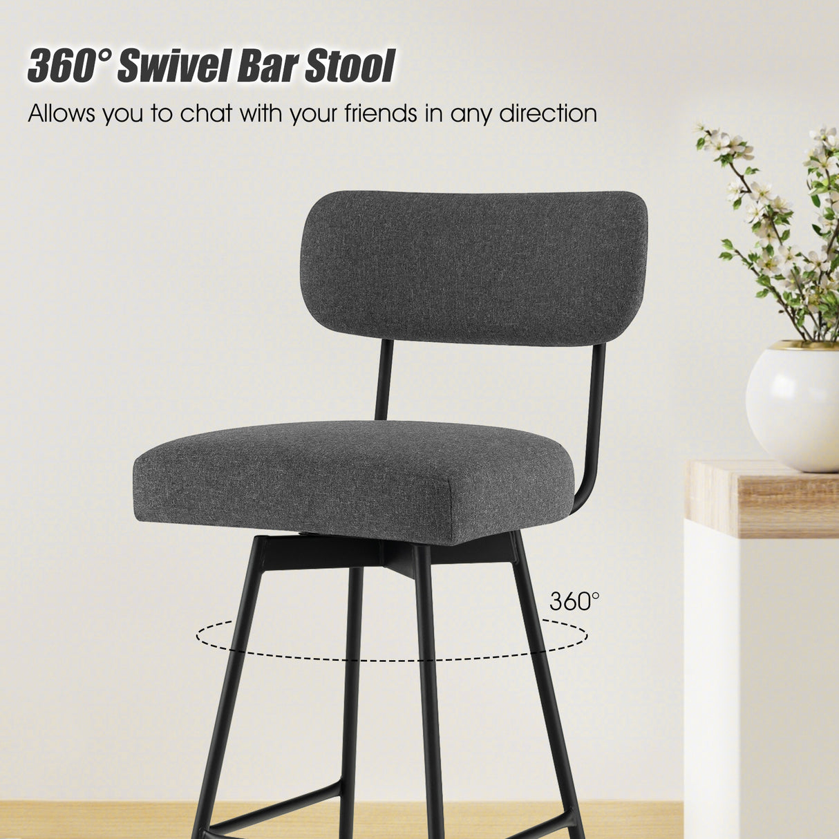 25 Inch 2-Piece Modern Upholstered Bar Stools with Back and Footrests