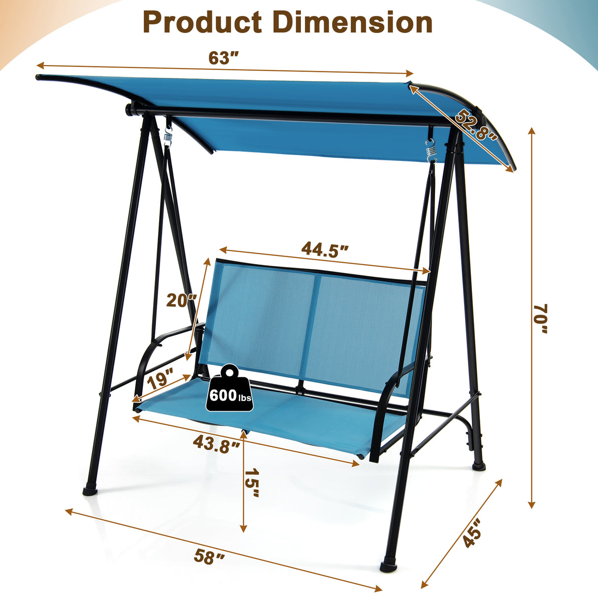 2-Seat Outdoor Canopy Swing with Comfortable Fabric Seat and Heavy-duty Metal Frame