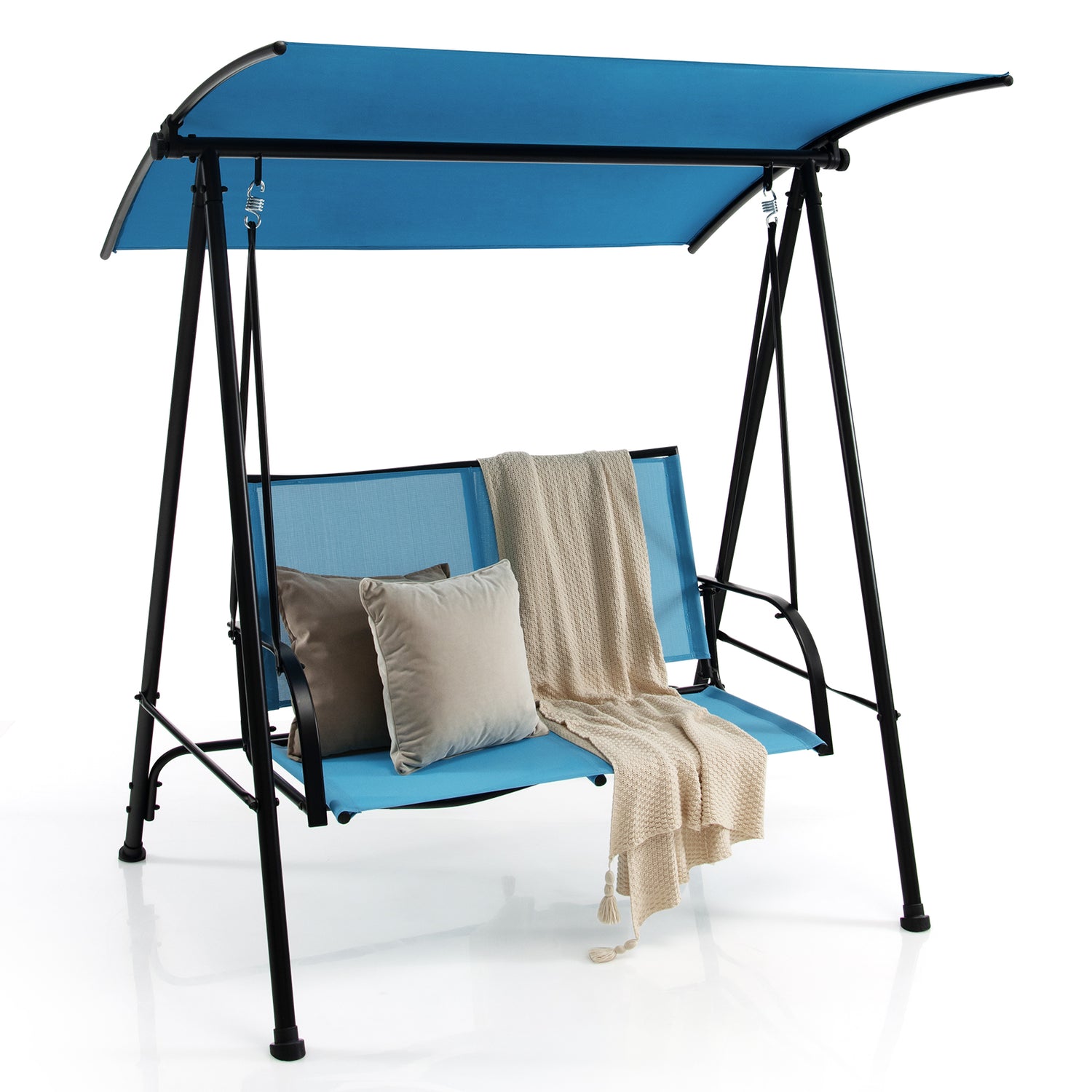 2-Seat Outdoor Canopy Swing with Comfortable Fabric Seat and Heavy-duty Metal Frame