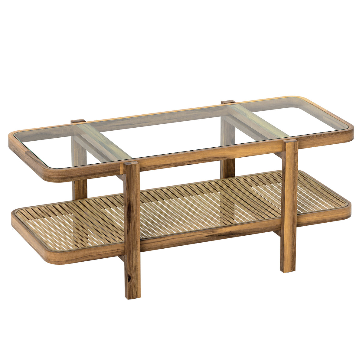 2-Tier Coffee Table with Storage and Tempered Glass Tabletop