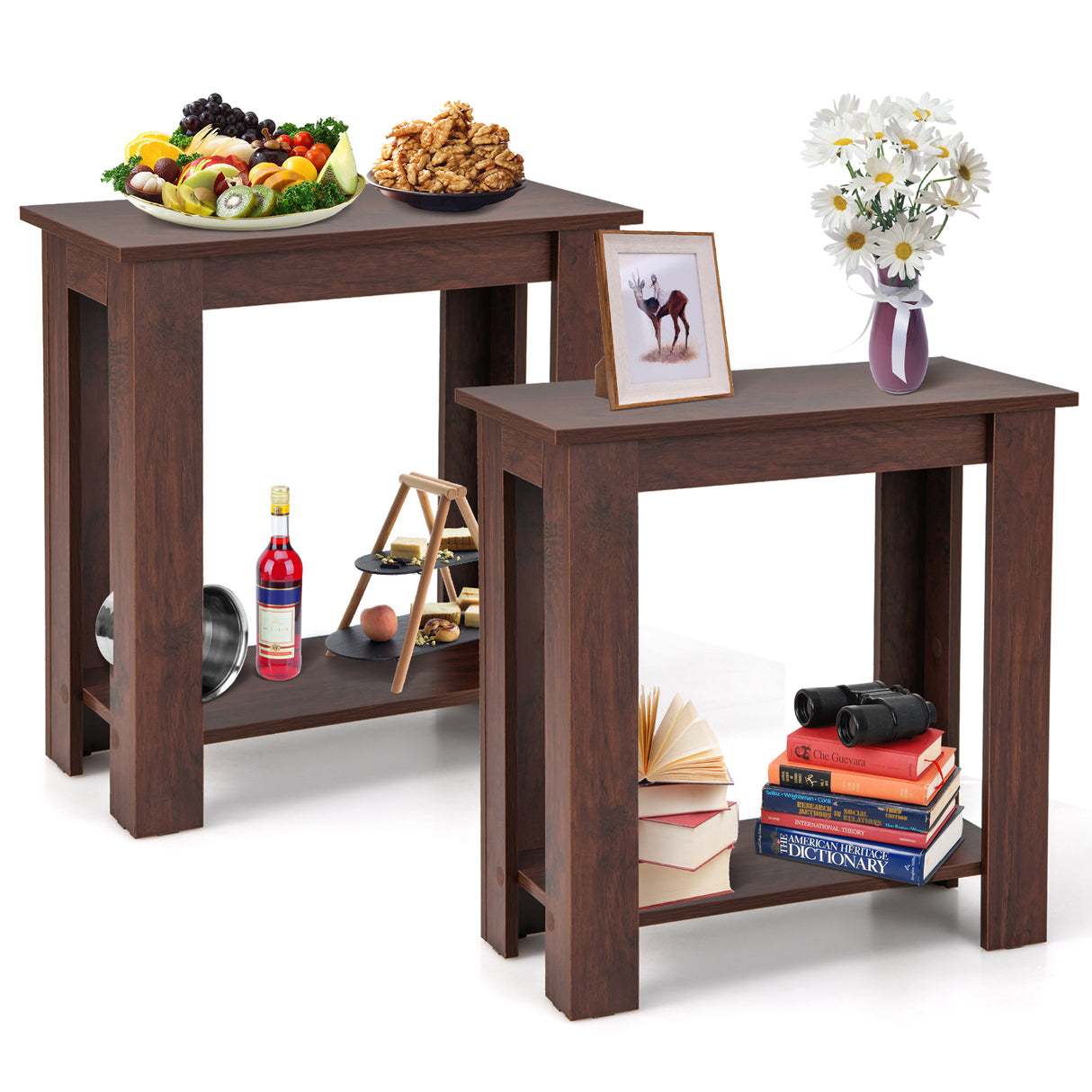 2-Tier Modern Compact End Table with Storage Shelf