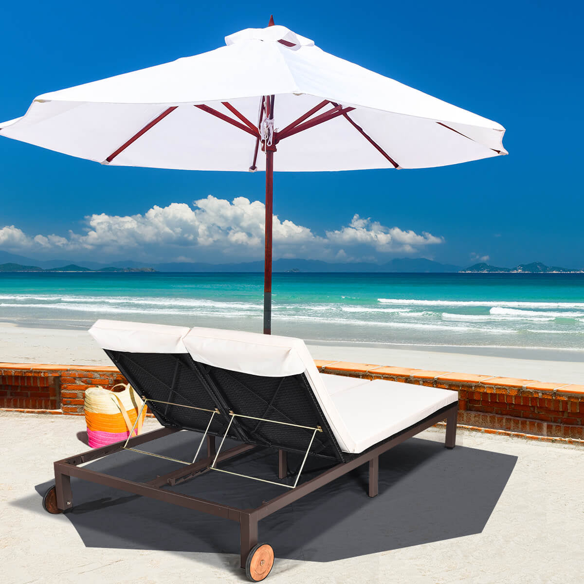 2-Person Patio Rattan Lounge Chair with Adjustable Backrest