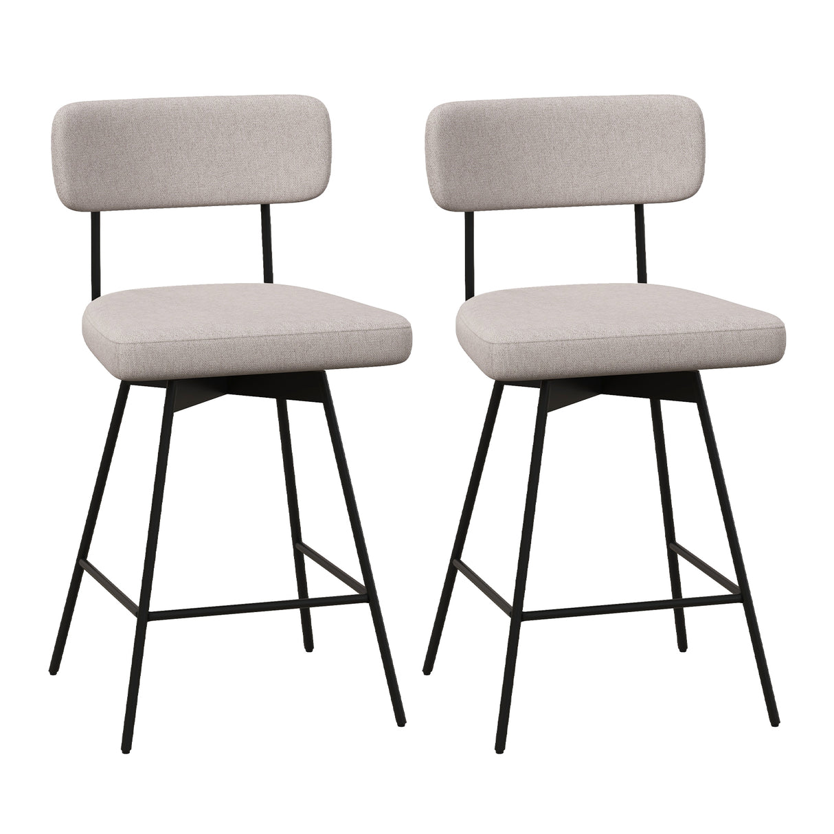 25 Inch 2-Piece Modern Upholstered Bar Stools with Back and Footrests