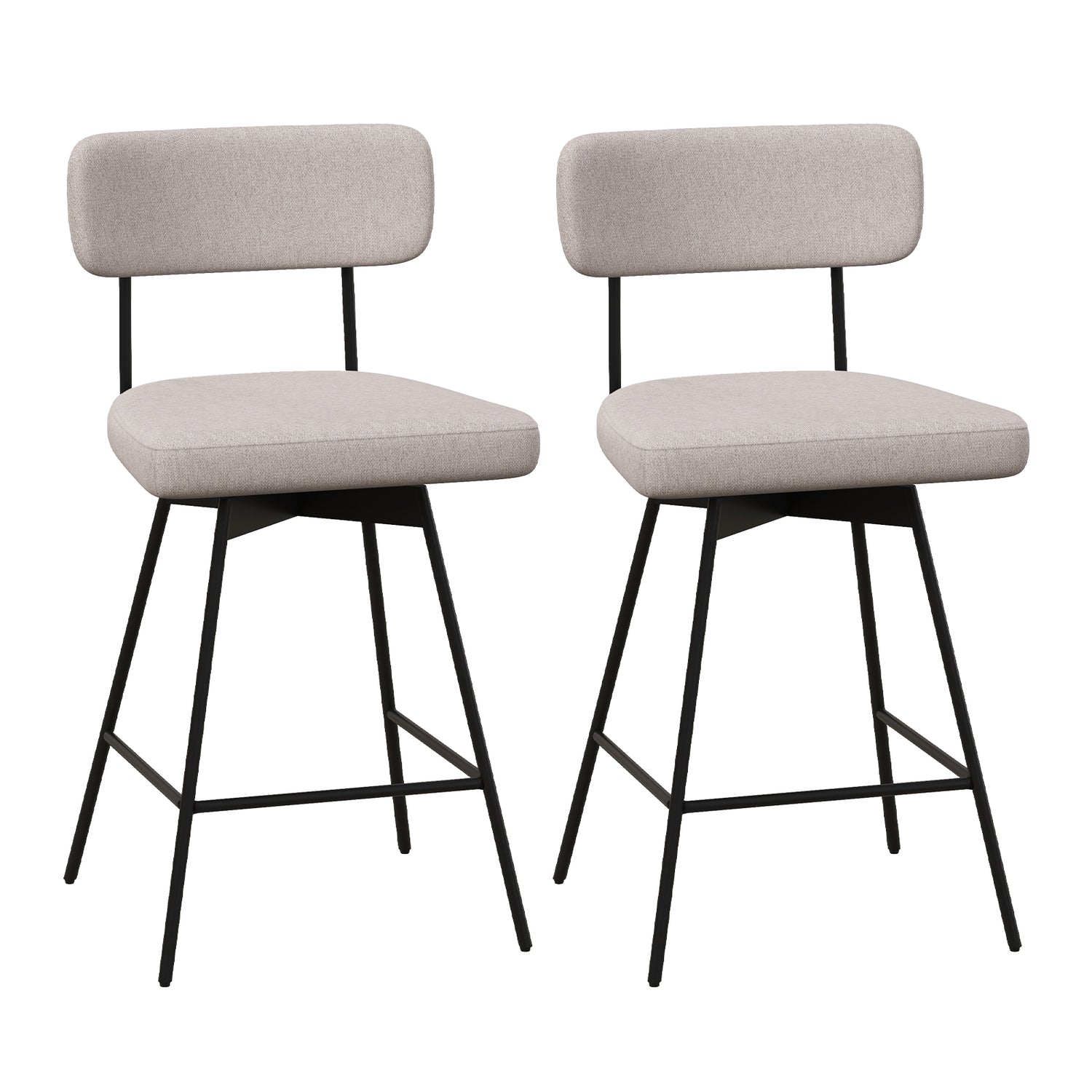 25 Inch 2-Piece Modern Upholstered Bar Stools with Back and Footrests