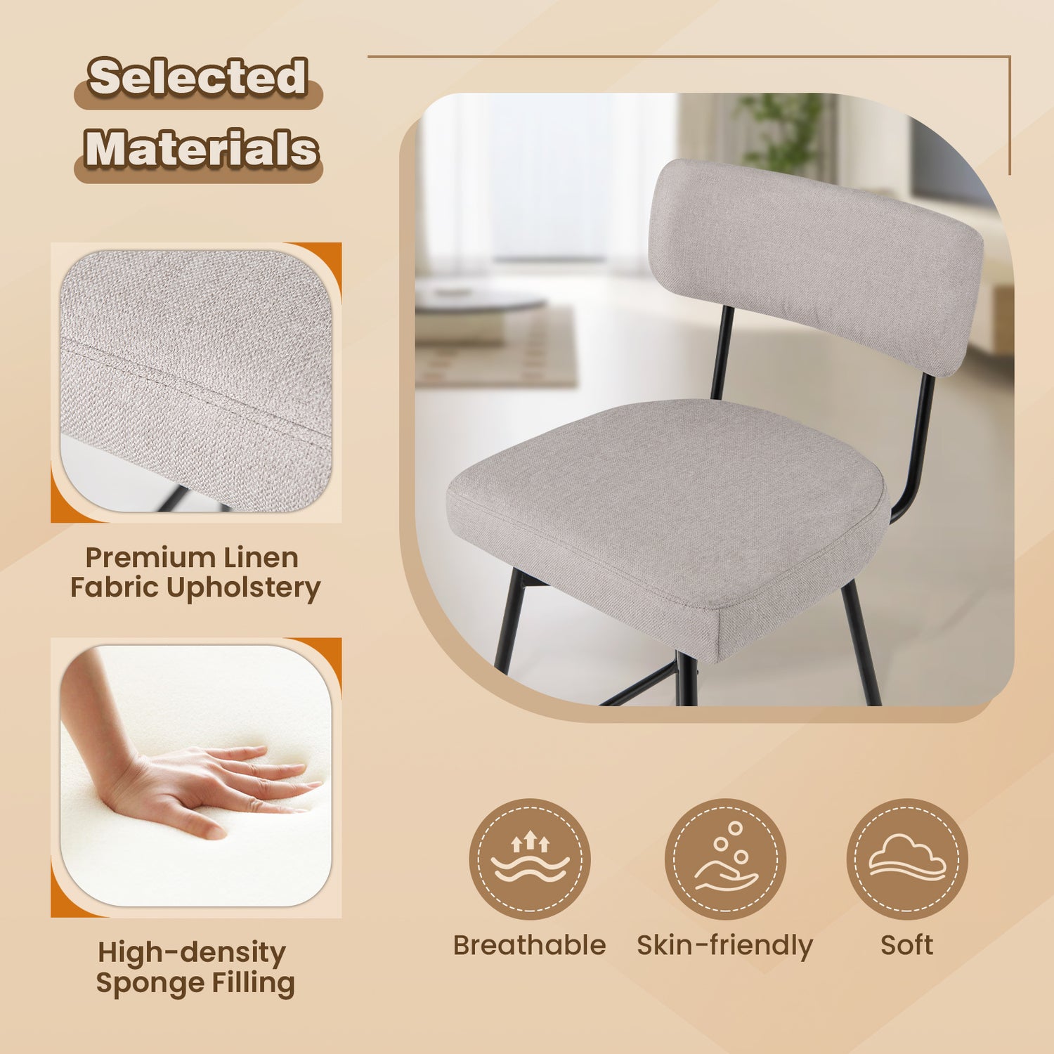 25 Inch 2-Piece Modern Upholstered Bar Stools with Back and Footrests