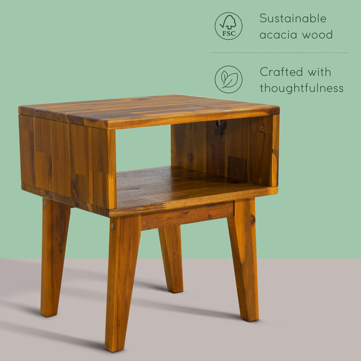 Acacia Serena Solid Wood Nightstand - Elegant and Durable Bedside Storage