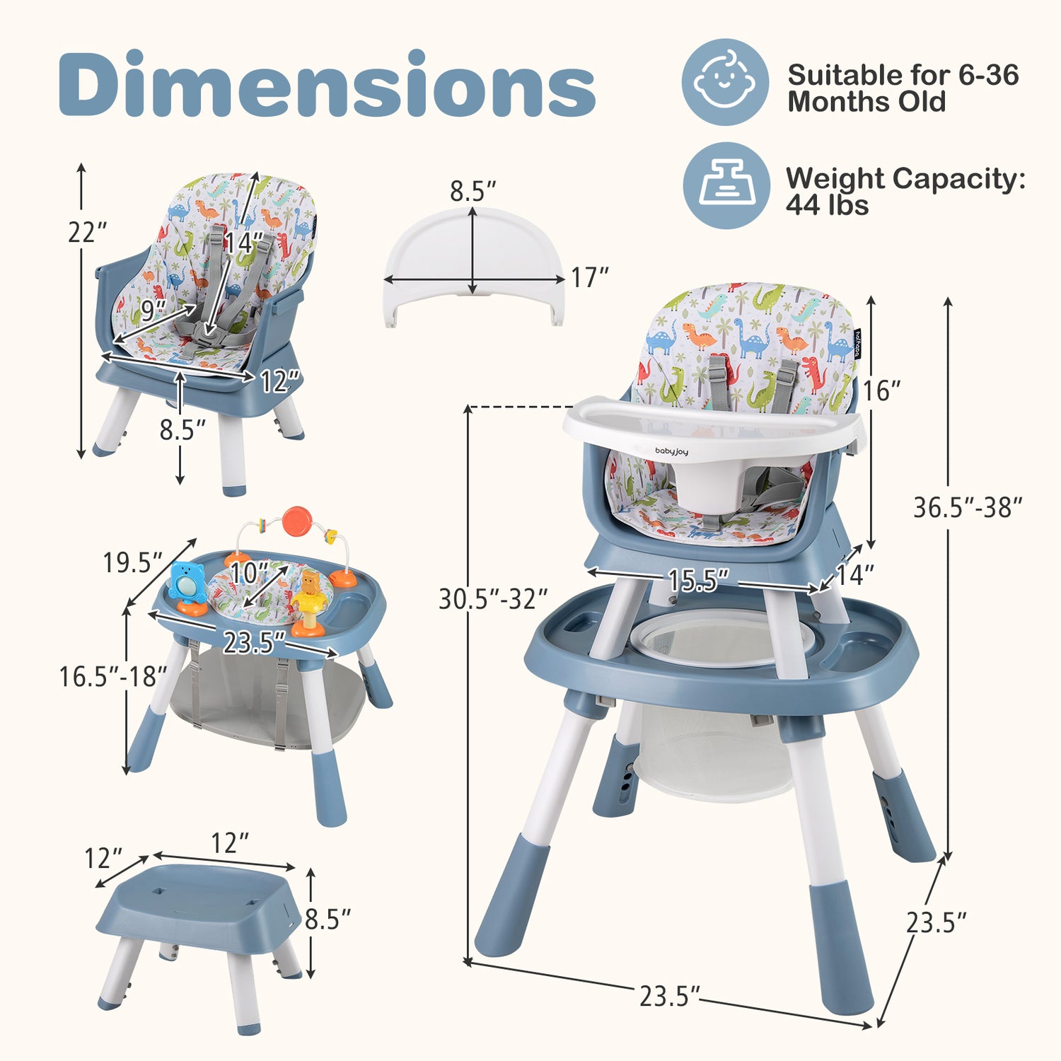 16-in-1 Baby High Chair with Activity Center and Booster Seat for Babies and Toddlers