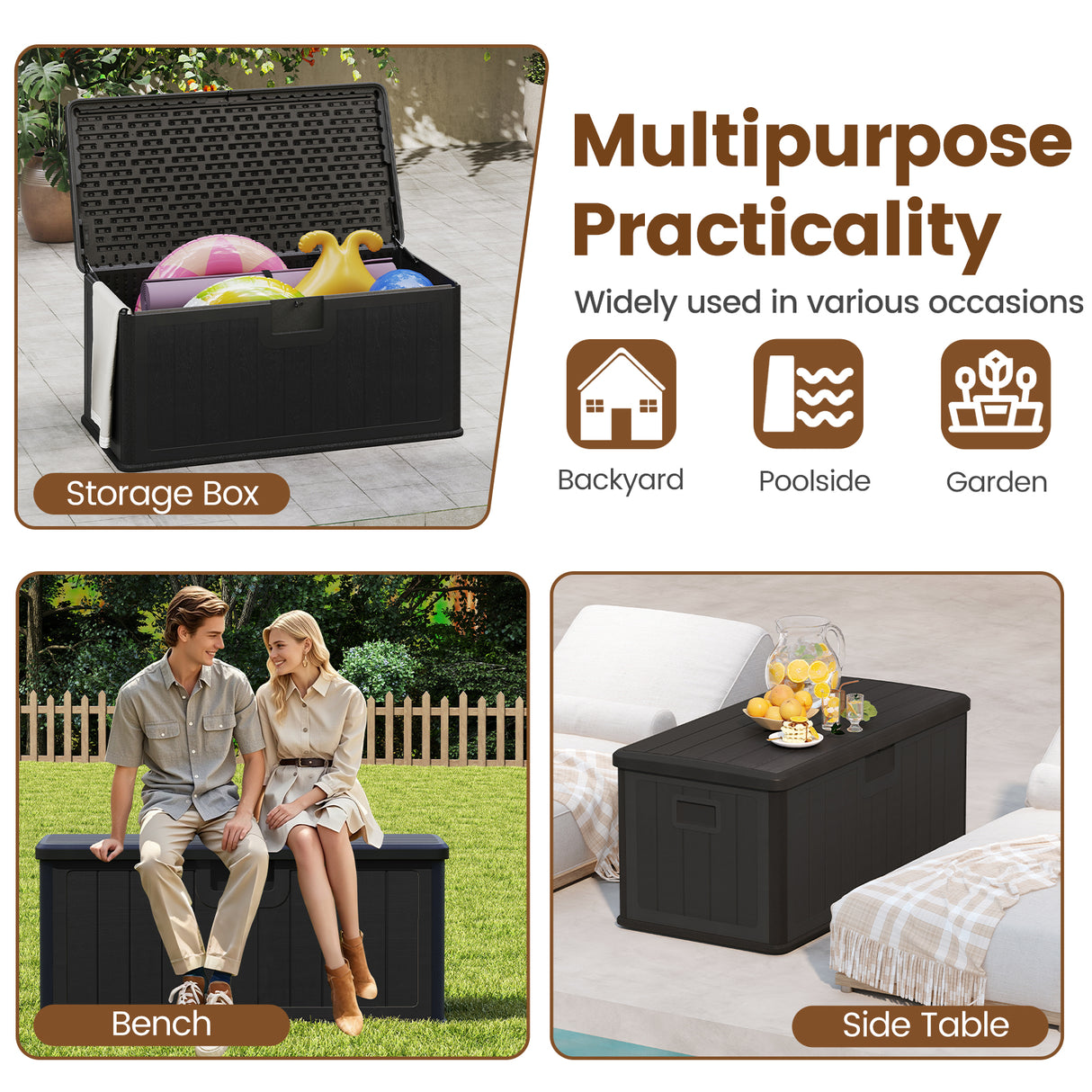 100 Gallon Large Deck Box with Lockable Lid for Patio