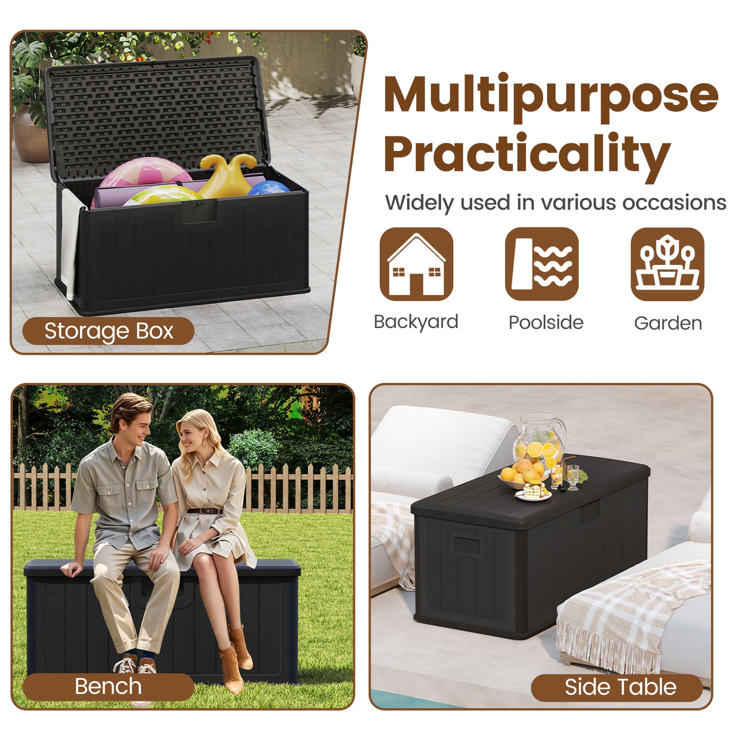 100 Gallon Large Deck Box with Lockable Lid for Patio