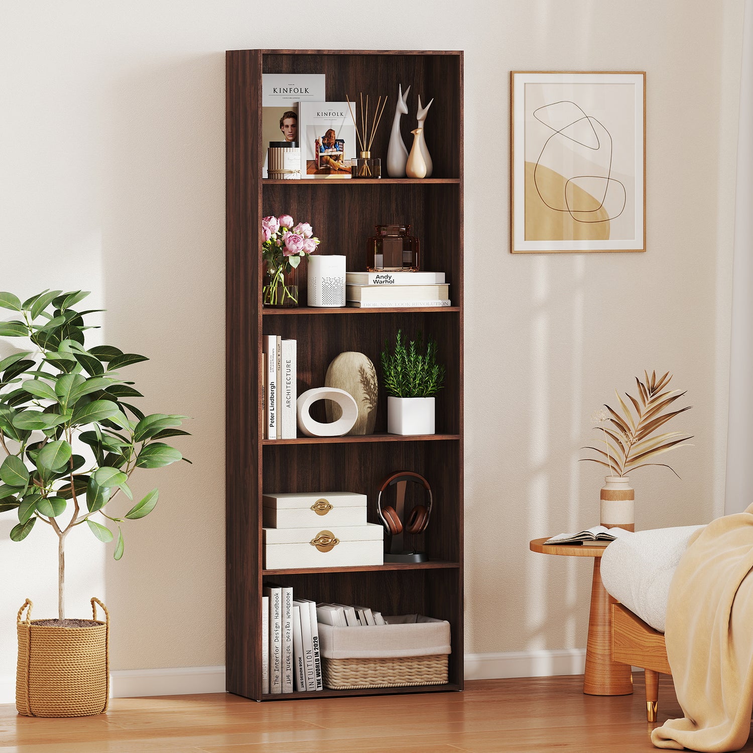5-Shelf Storage Bookcase Modern Multi-Functional Display Cabinet Furniture