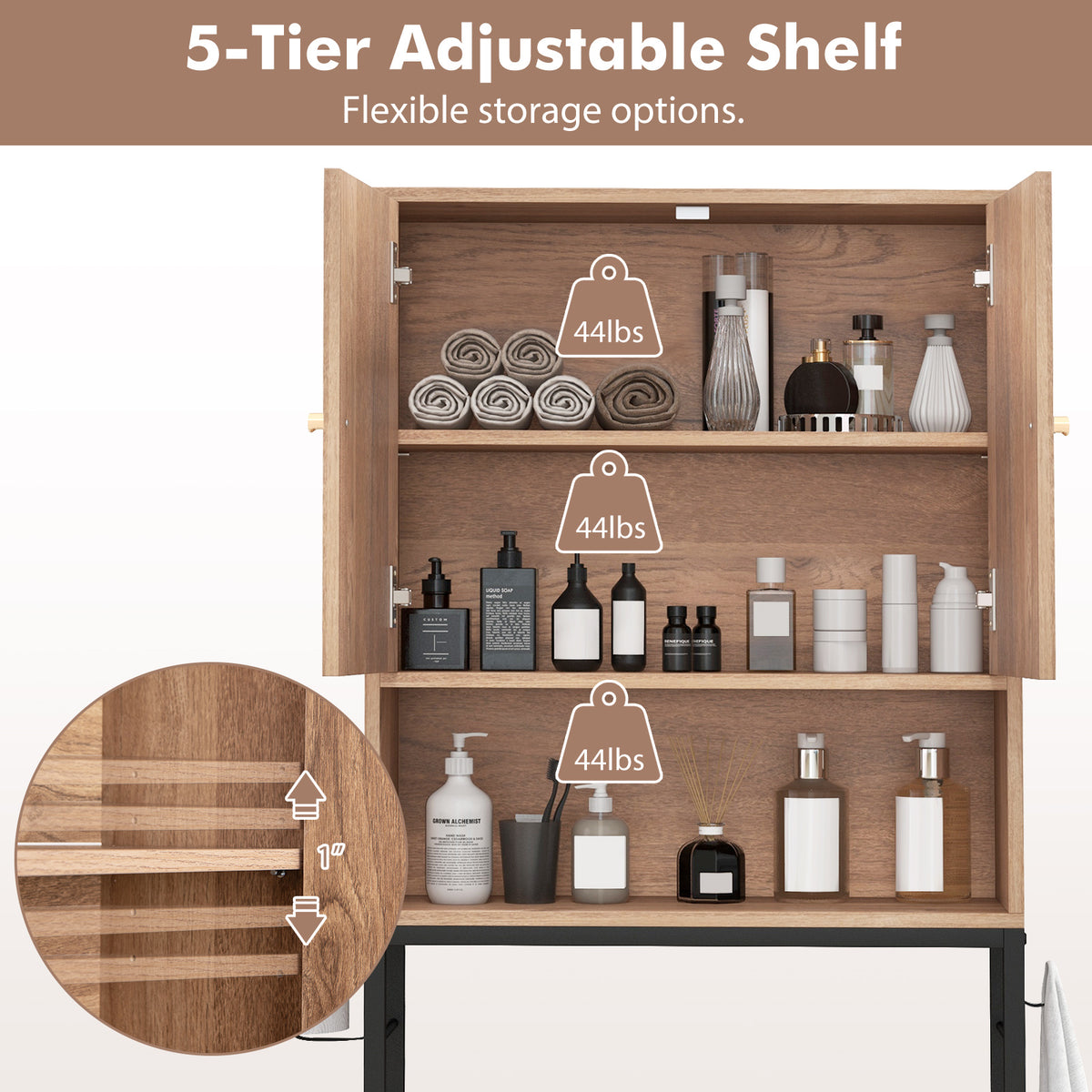 Over The Toilet Storage Cabinet with 2 Doors and Adjustable Shelf