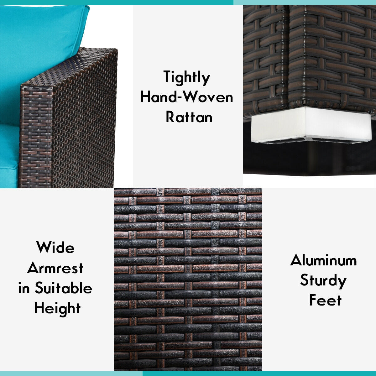 2PCS Patio Rattan Sectional Conversation Sofa Set