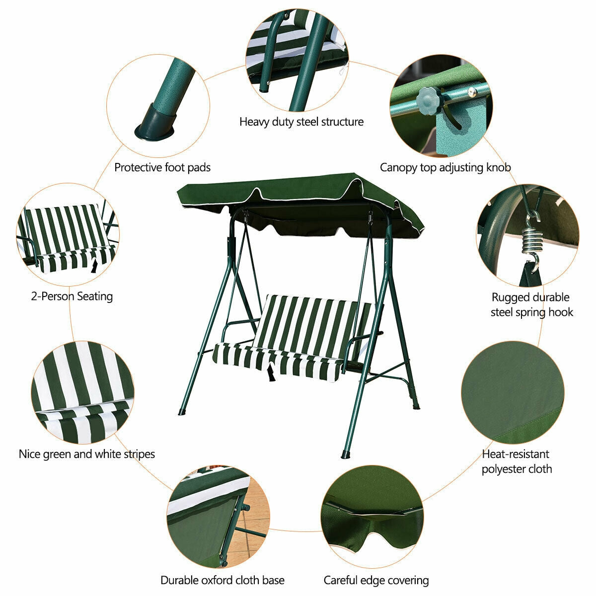 Loveseat Cushioned Patio Steel Frame Swing Glider