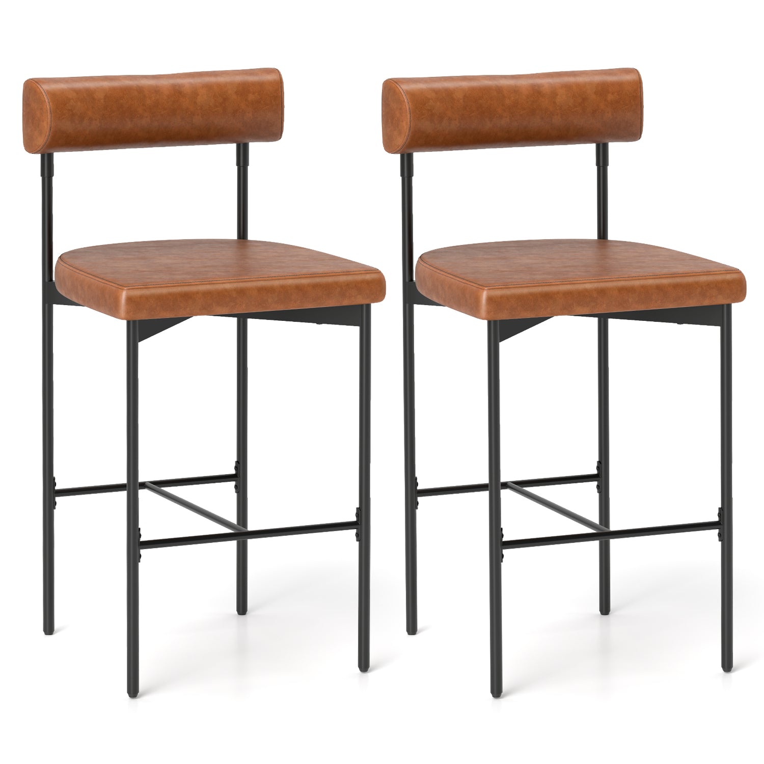 20 Inch Upholstered Bar Stools Set of 2 Counter Height Bar Chairs with Backrest