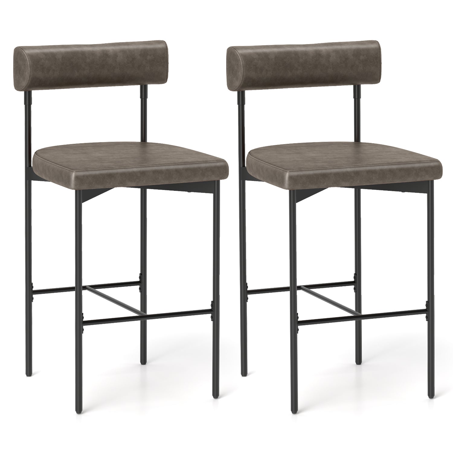 20 Inch Upholstered Bar Stools Set of 2 Counter Height Bar Chairs with Backrest