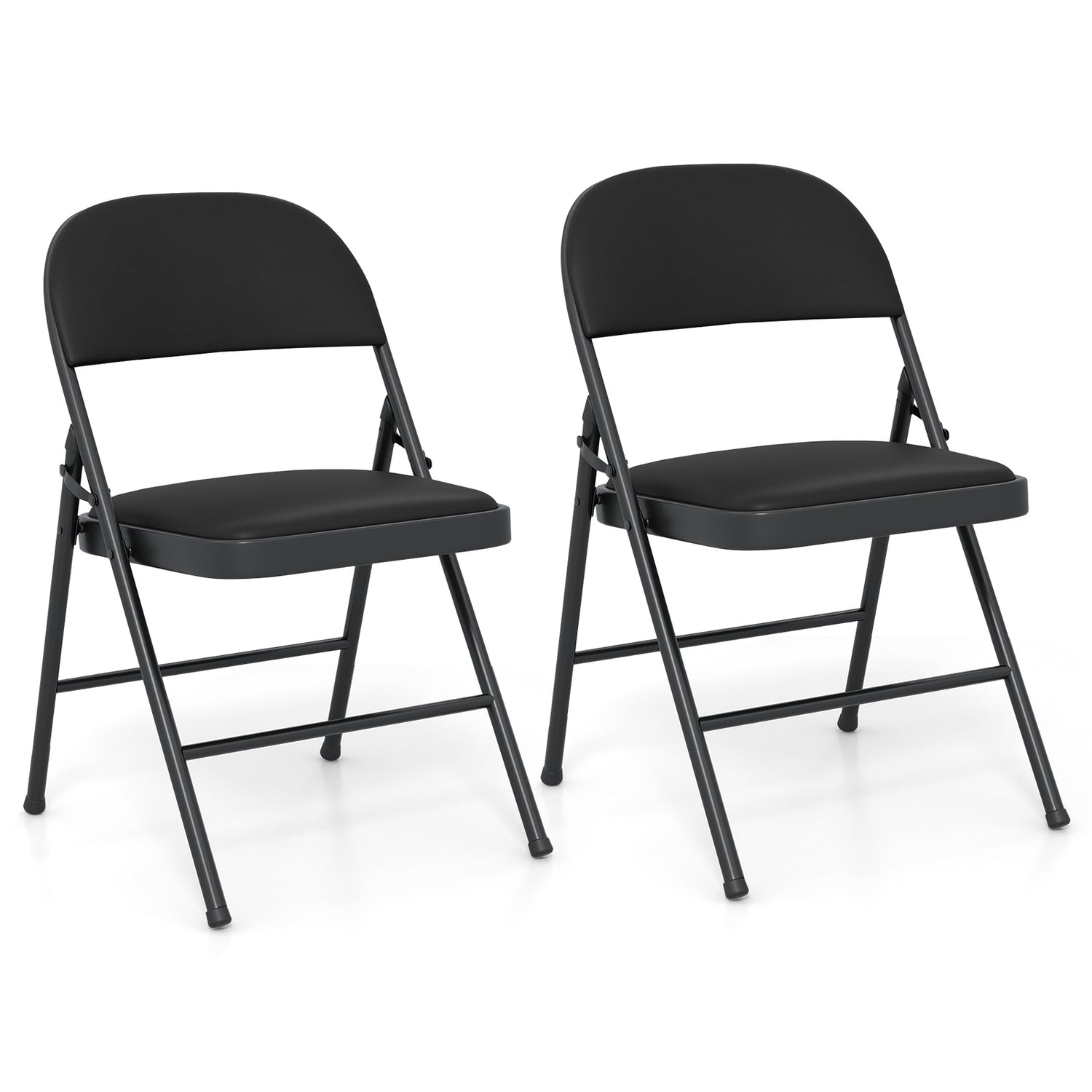 2 Pack Folding Chairs with Metal Frame and PVC Leather for Indoor Outdoor-Black