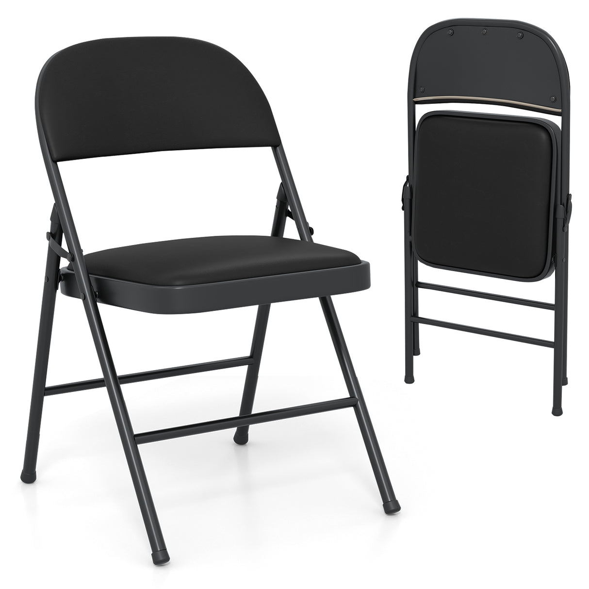 2 Pack Folding Chairs with Metal Frame and PVC Leather for Indoor Outdoor-Black