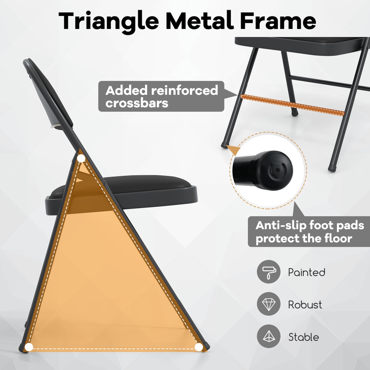 2 Pack Folding Chairs with Metal Frame and PVC Leather for Indoor Outdoor-Black