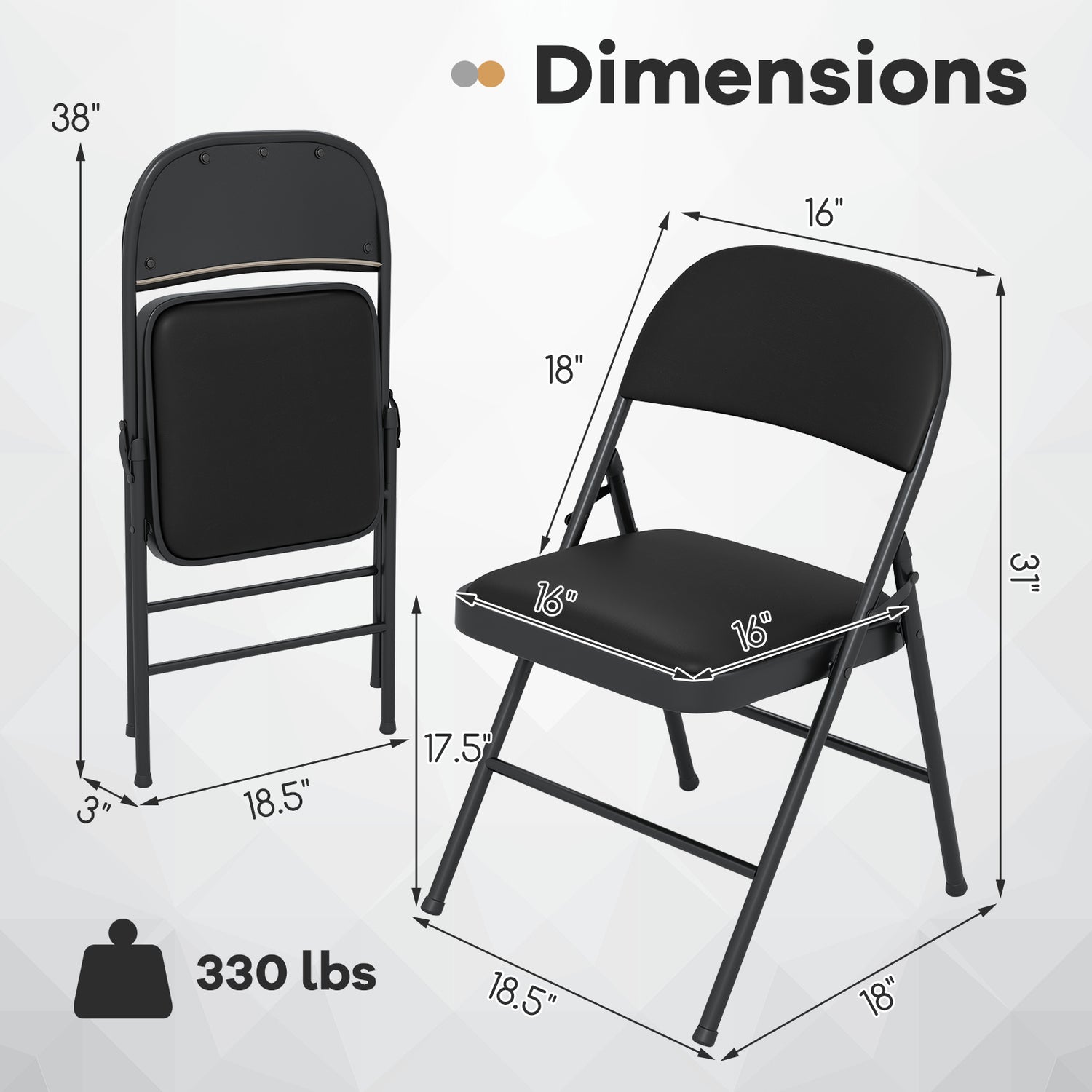 2 Pack Folding Chairs with Metal Frame and PVC Leather for Indoor Outdoor-Black