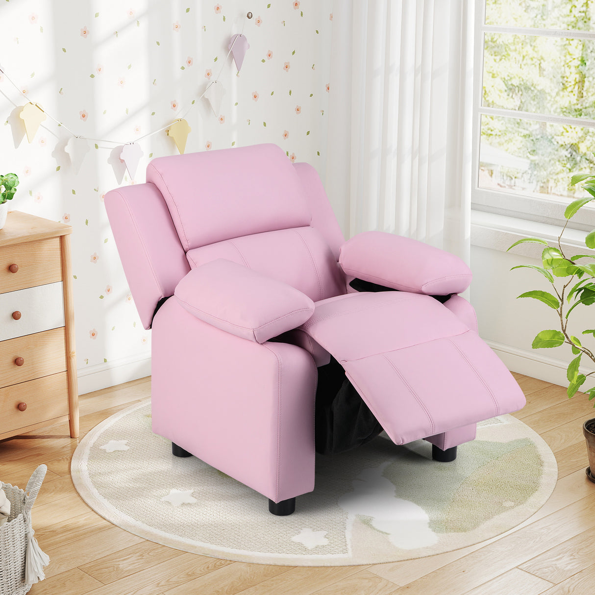 Deluxe Kids Armchair Recliner Headrest Sofa w/ Storage Arms