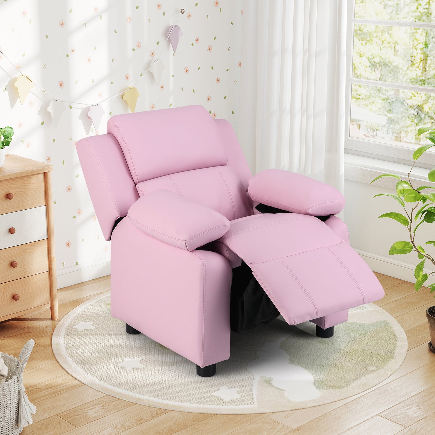 Deluxe Kids Armchair Recliner Headrest Sofa w/ Storage Arms