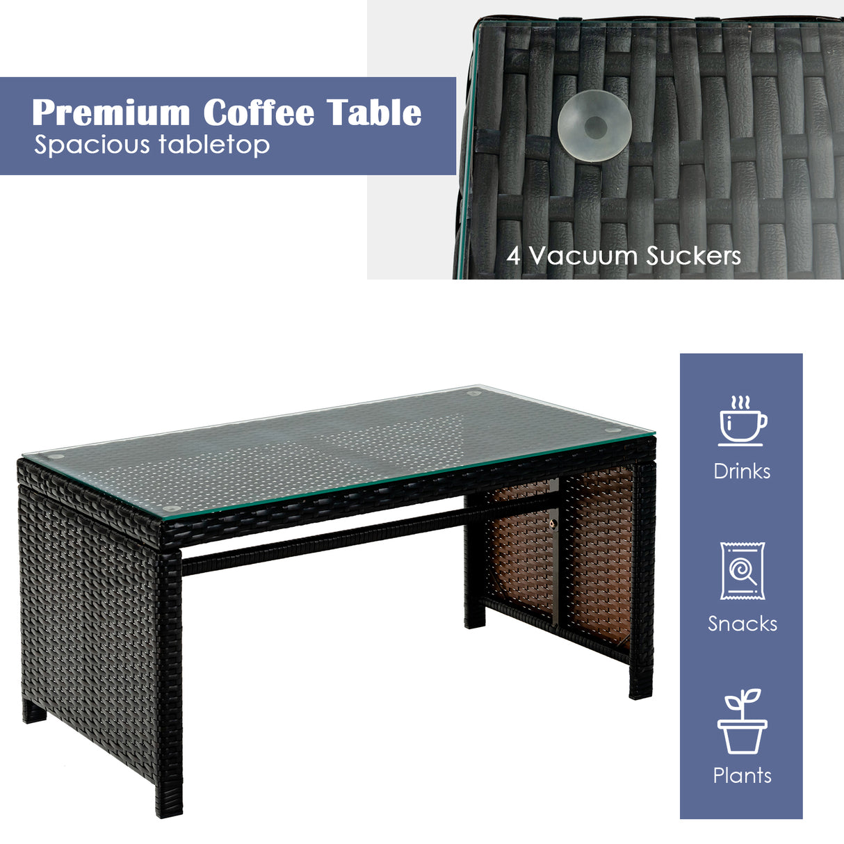 4 Pieces Patio Rattan Cushioned Furniture Set