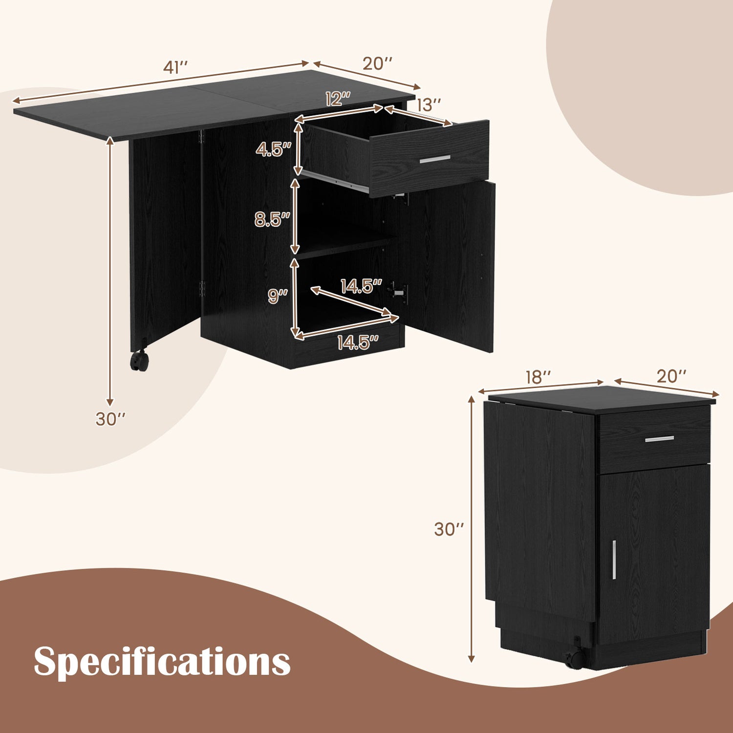 Folding Computer Desk with Drawer Mobile Home Office Desk with Cabinet