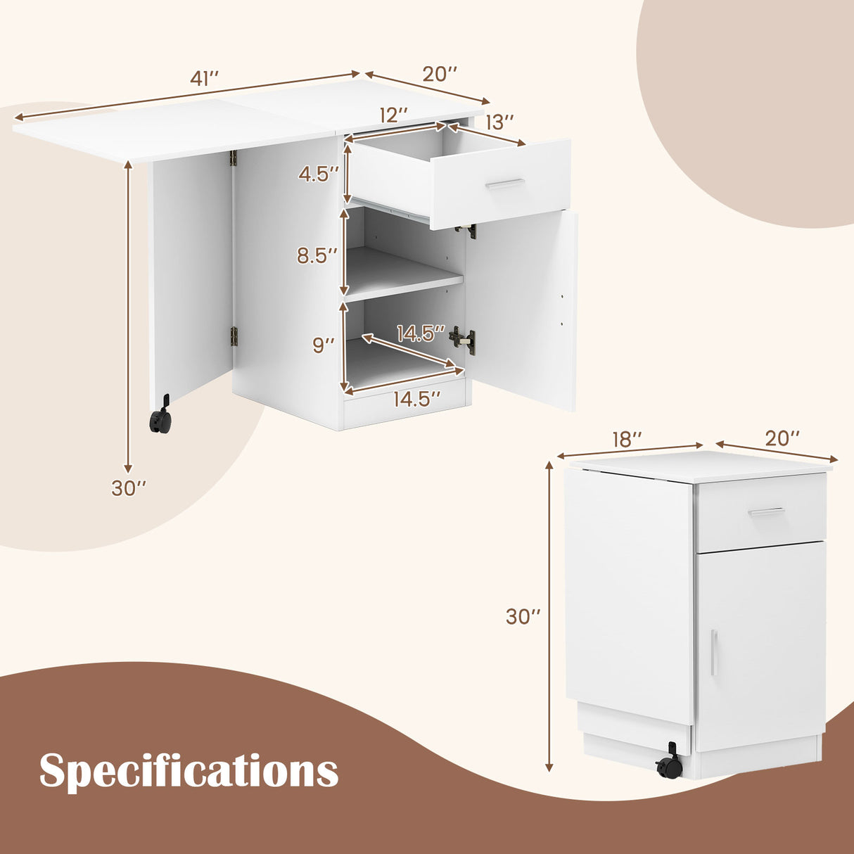 Folding Computer Desk with Drawer Mobile Home Office Desk with Cabinet