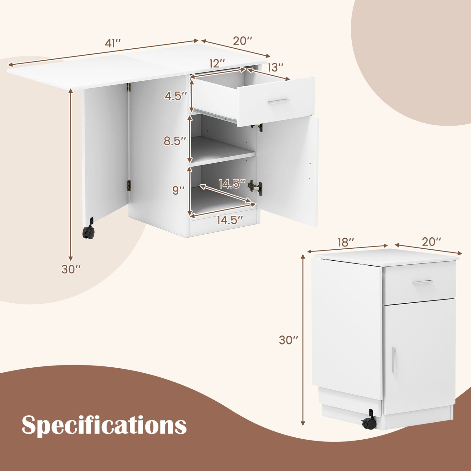 Folding Computer Desk with Drawer Mobile Home Office Desk with Cabinet