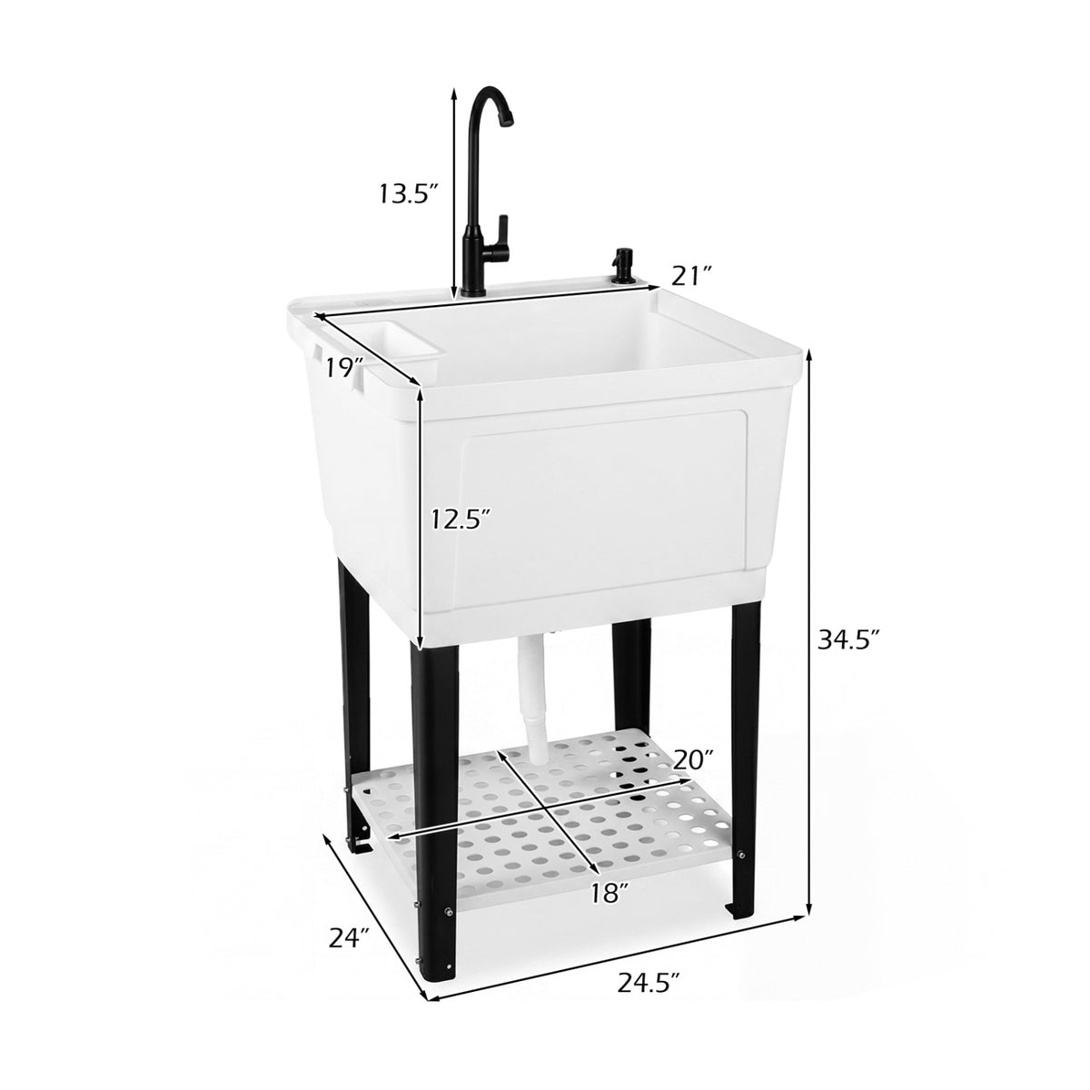 Utility Sink Laundry Tub with Rotating Faucet and Adjustable Legs