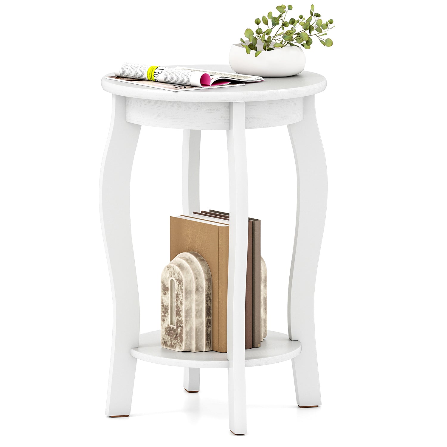 15 Inch 2-Tier Round End Table with Storage Shelf