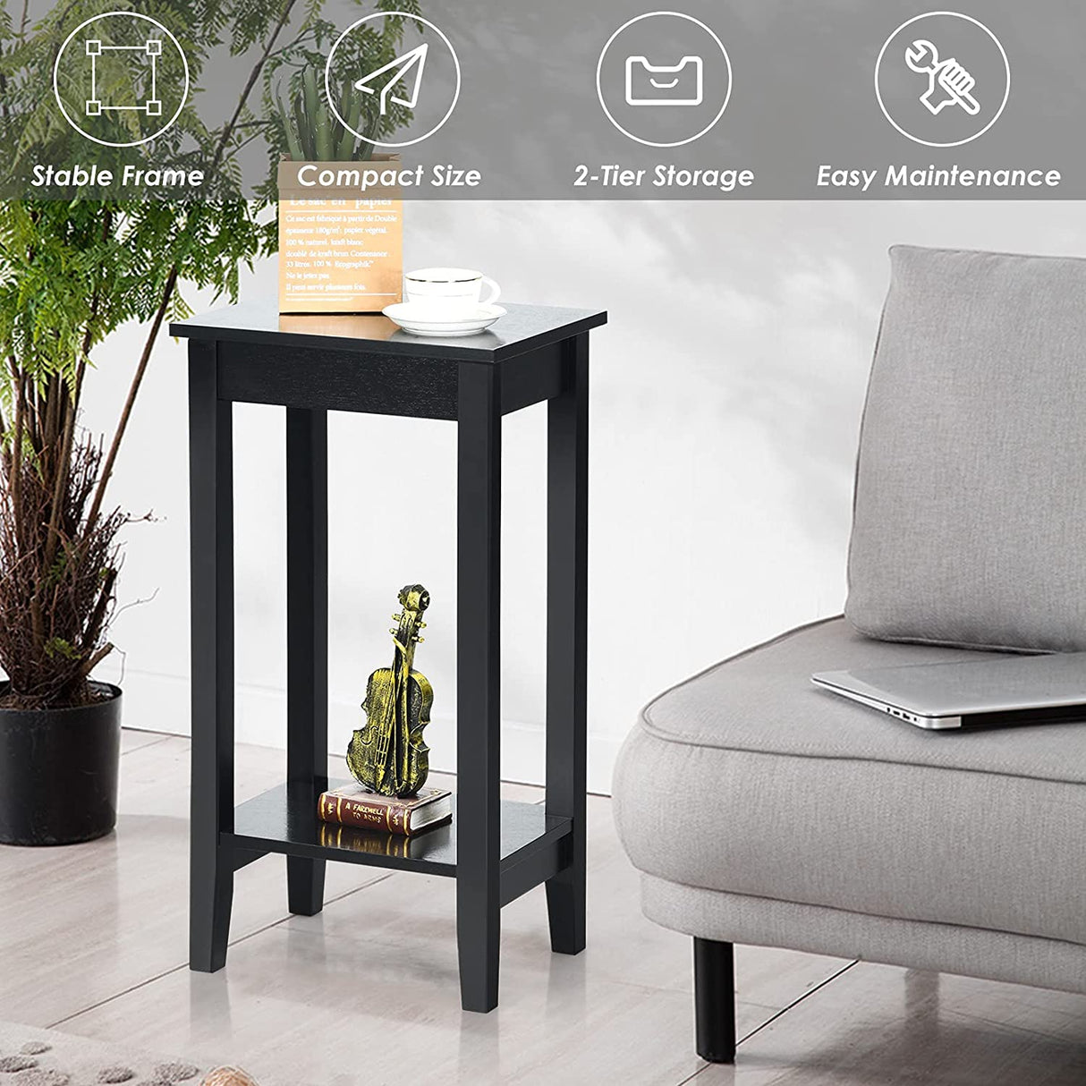 Set of 2 Versatile 2-Tier End Table with Storage Shelf