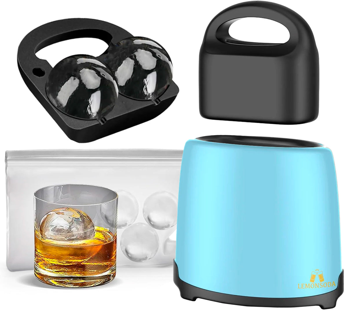 Crystal Clear Round Ice Maker - 2 2.5" Clear Ice Cubes