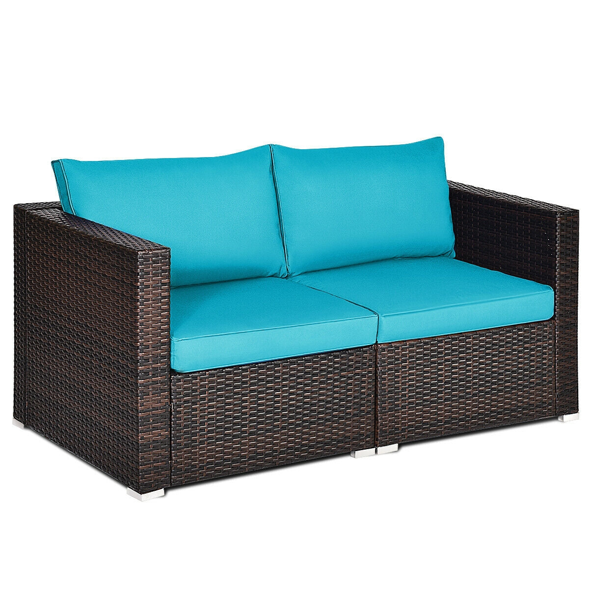 2PCS Patio Rattan Sectional Conversation Sofa Set