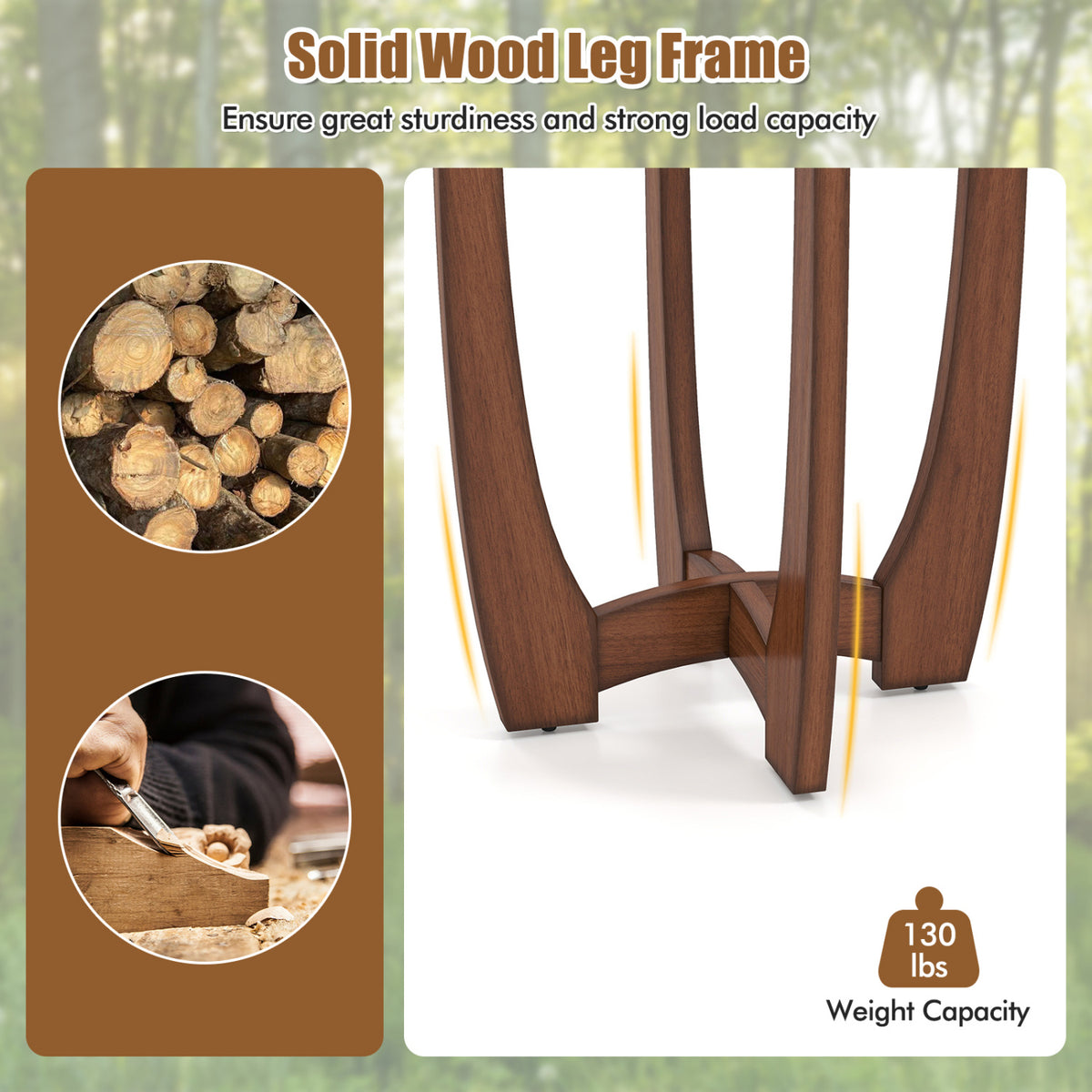 23.5 Inch Round End Side Table Set of 2 with Tempered Glass Tabletop-Walnut