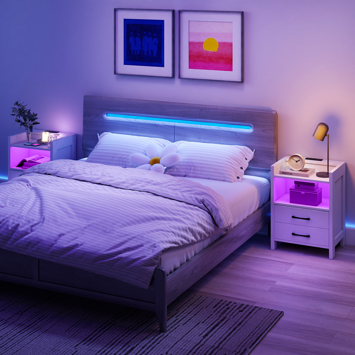 23.5 Inches Nightstand with Charging Station and Open Storage Shelf-White