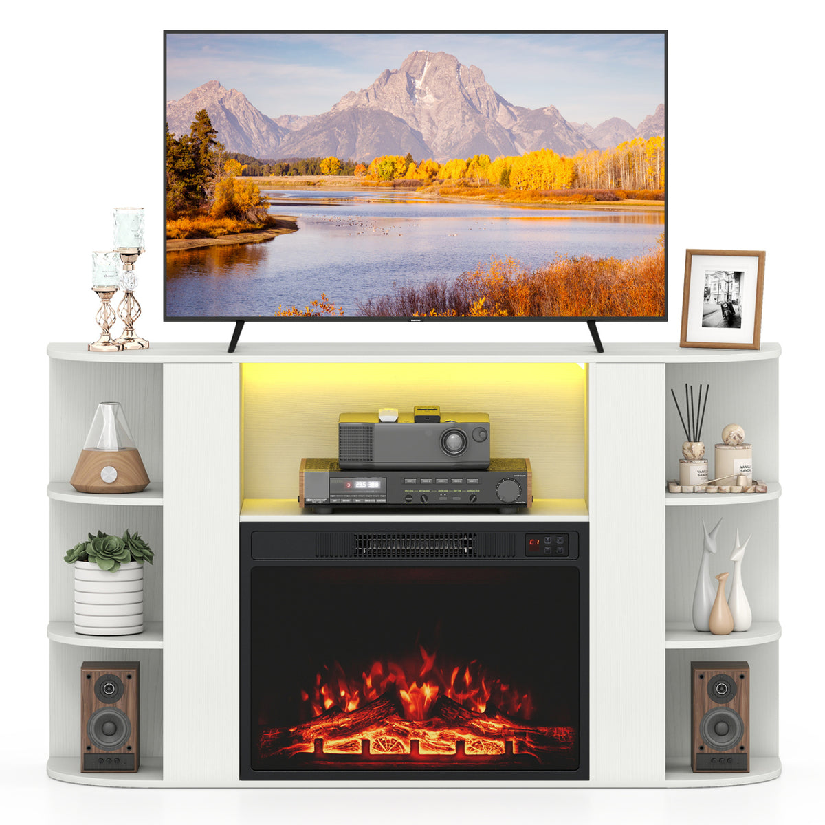 23â Electric Fireplace and 50â Fireplace TV Stand with RGB Lights for Living Room