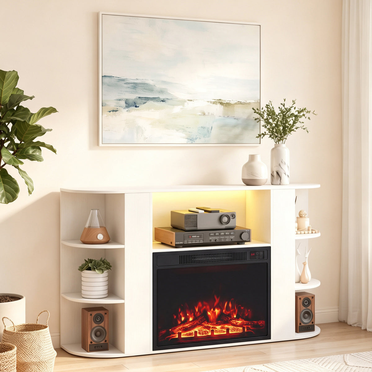 23â Electric Fireplace and 50â Fireplace TV Stand with RGB Lights for Living Room