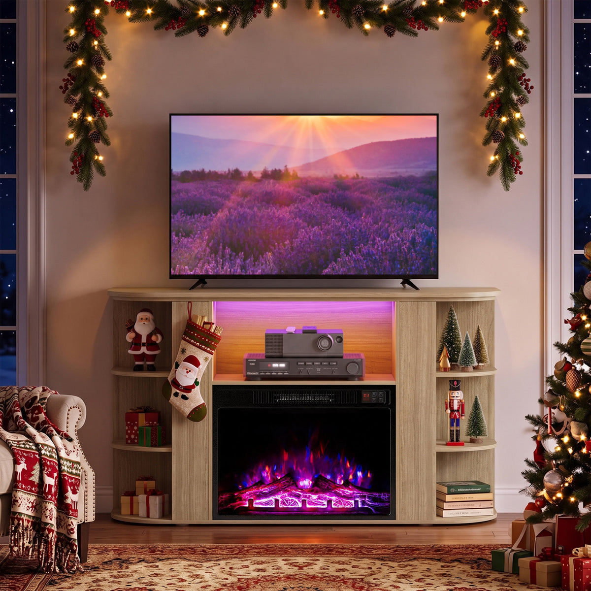 23â Electric Fireplace and 50â Fireplace TV Stand with RGB Lights for Living Room
