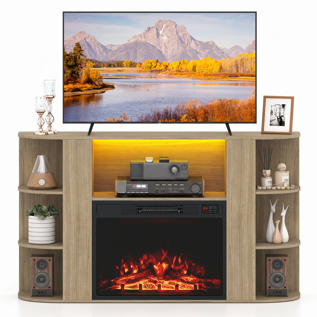 23â Electric Fireplace and 50â Fireplace TV Stand with RGB Lights for Living Room