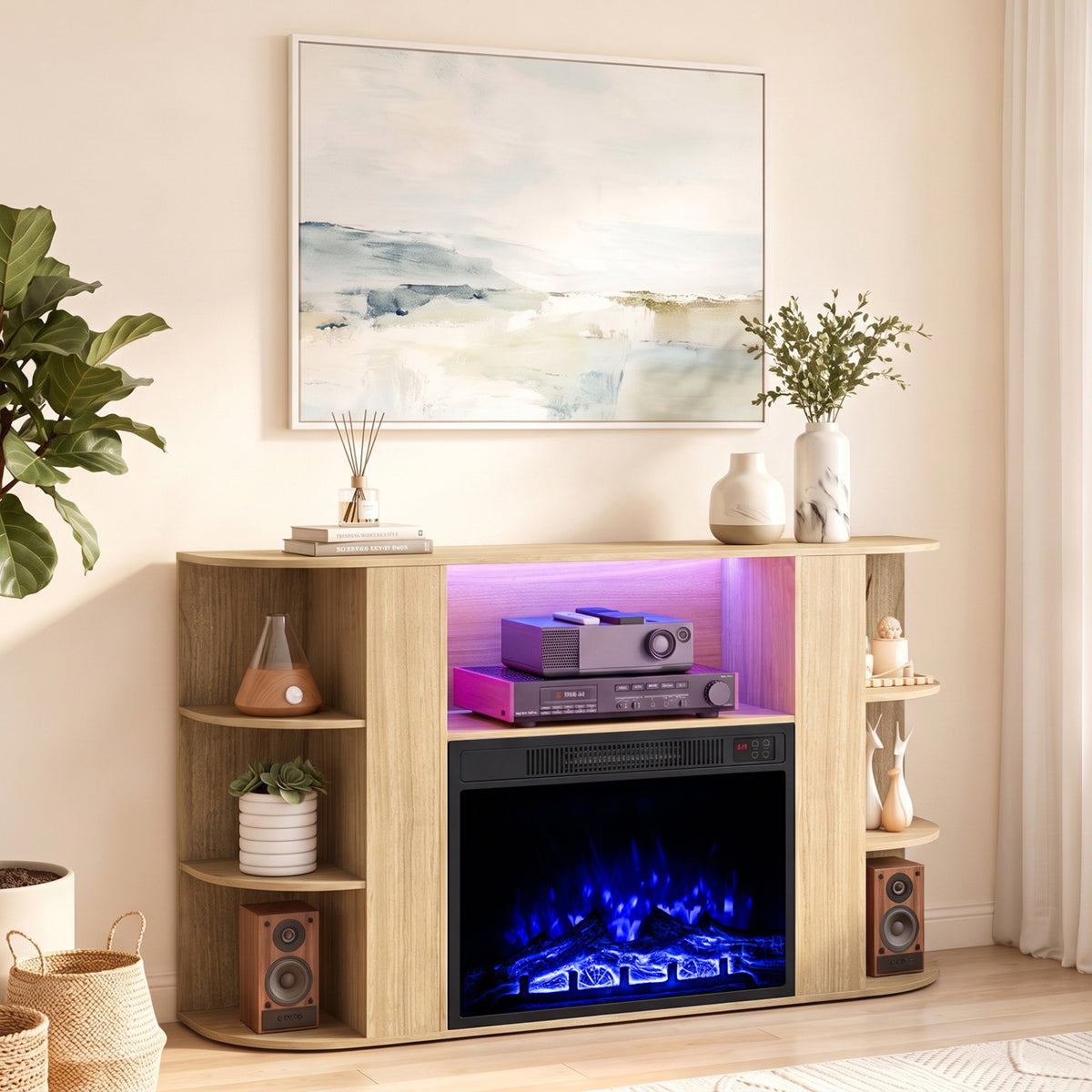 23â Electric Fireplace and 50â Fireplace TV Stand with RGB Lights for Living Room