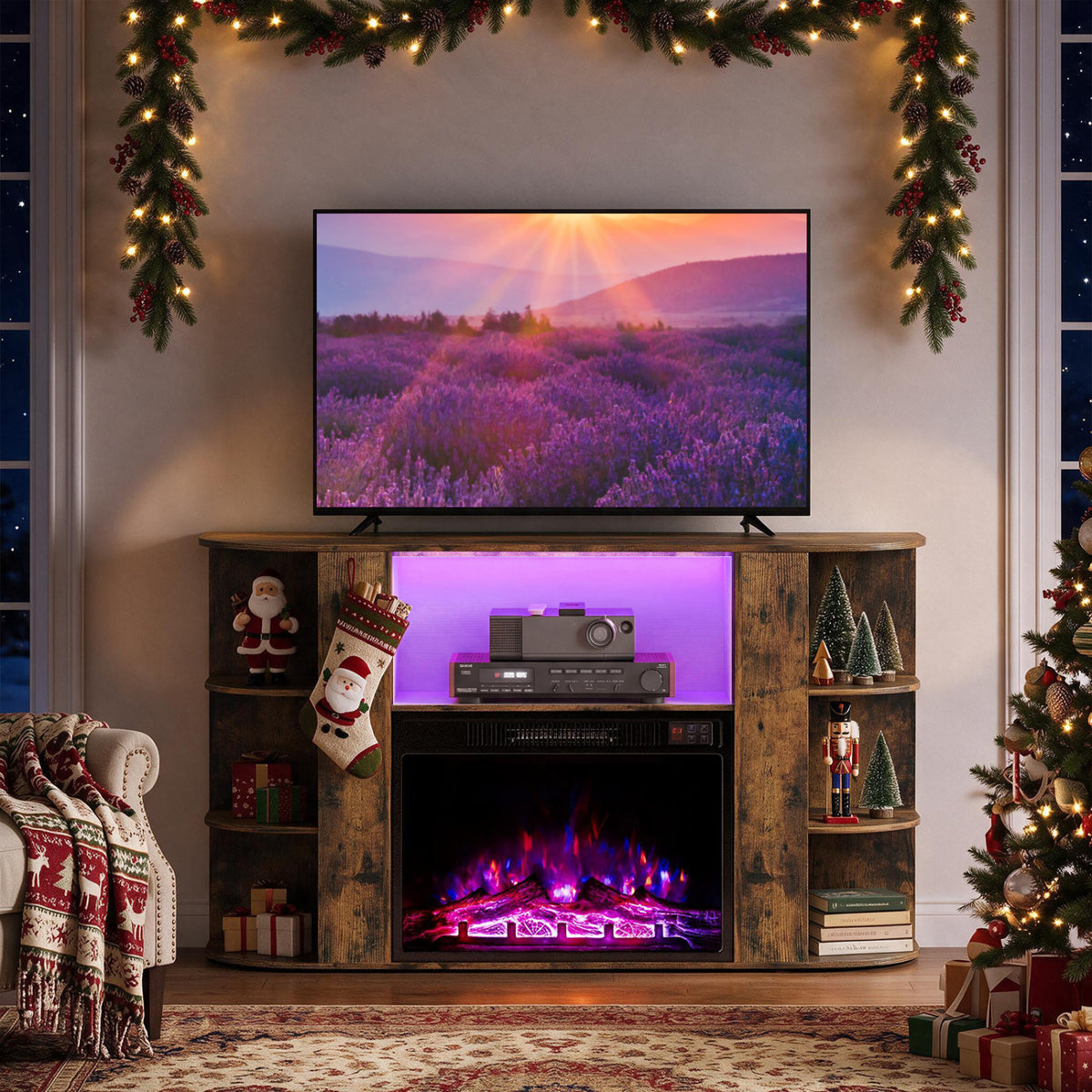 23â Electric Fireplace and 50â Fireplace TV Stand with RGB Lights for Living Room