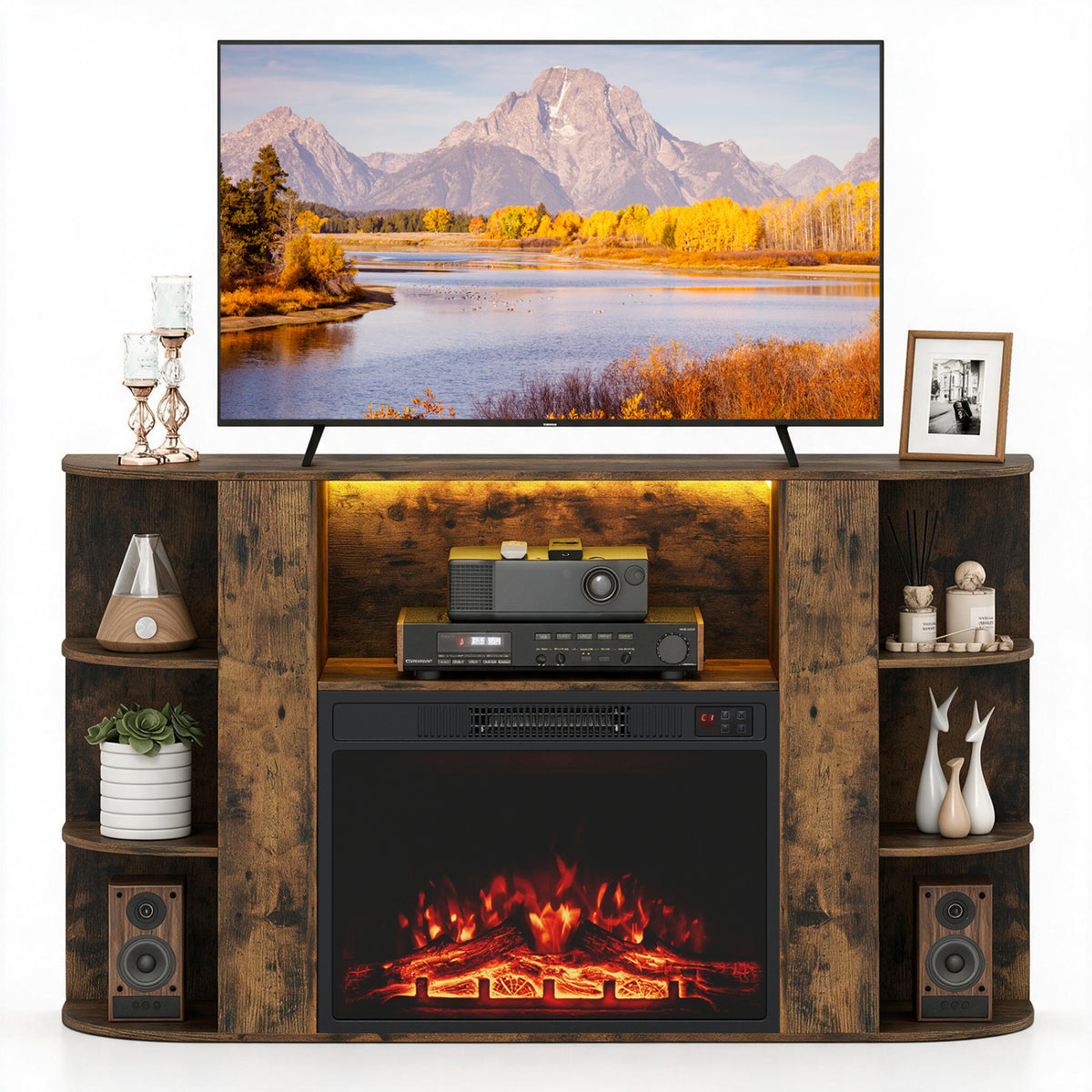 23â Electric Fireplace and 50â Fireplace TV Stand with RGB Lights for Living Room