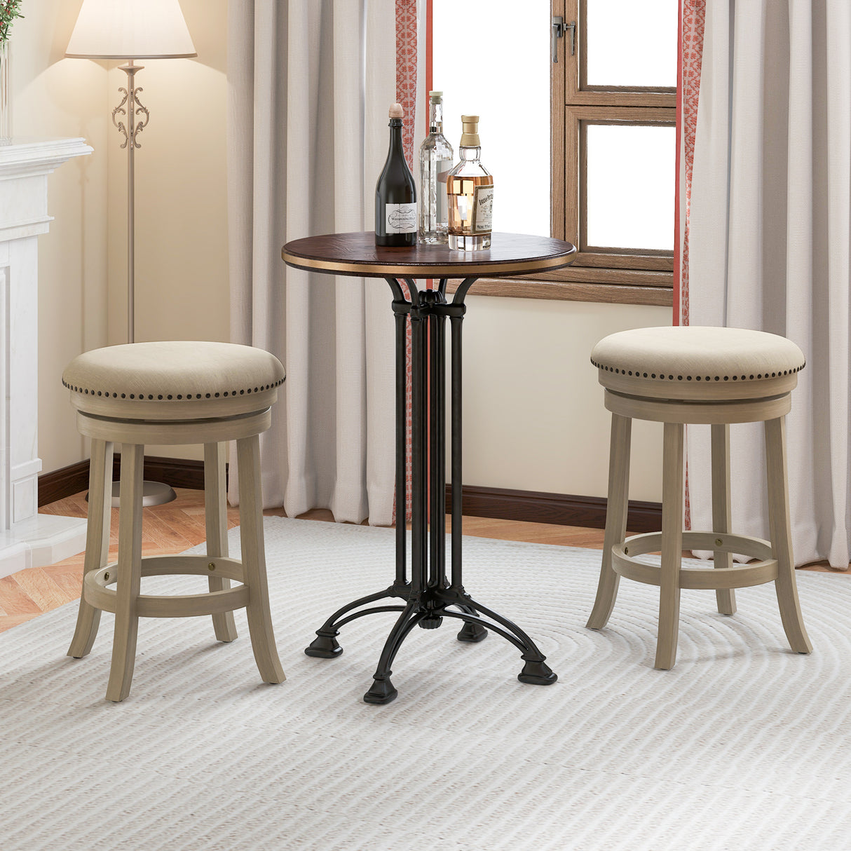 24/26 Inches Swivel Bar Stools Set of 2 wth Wooden Frame