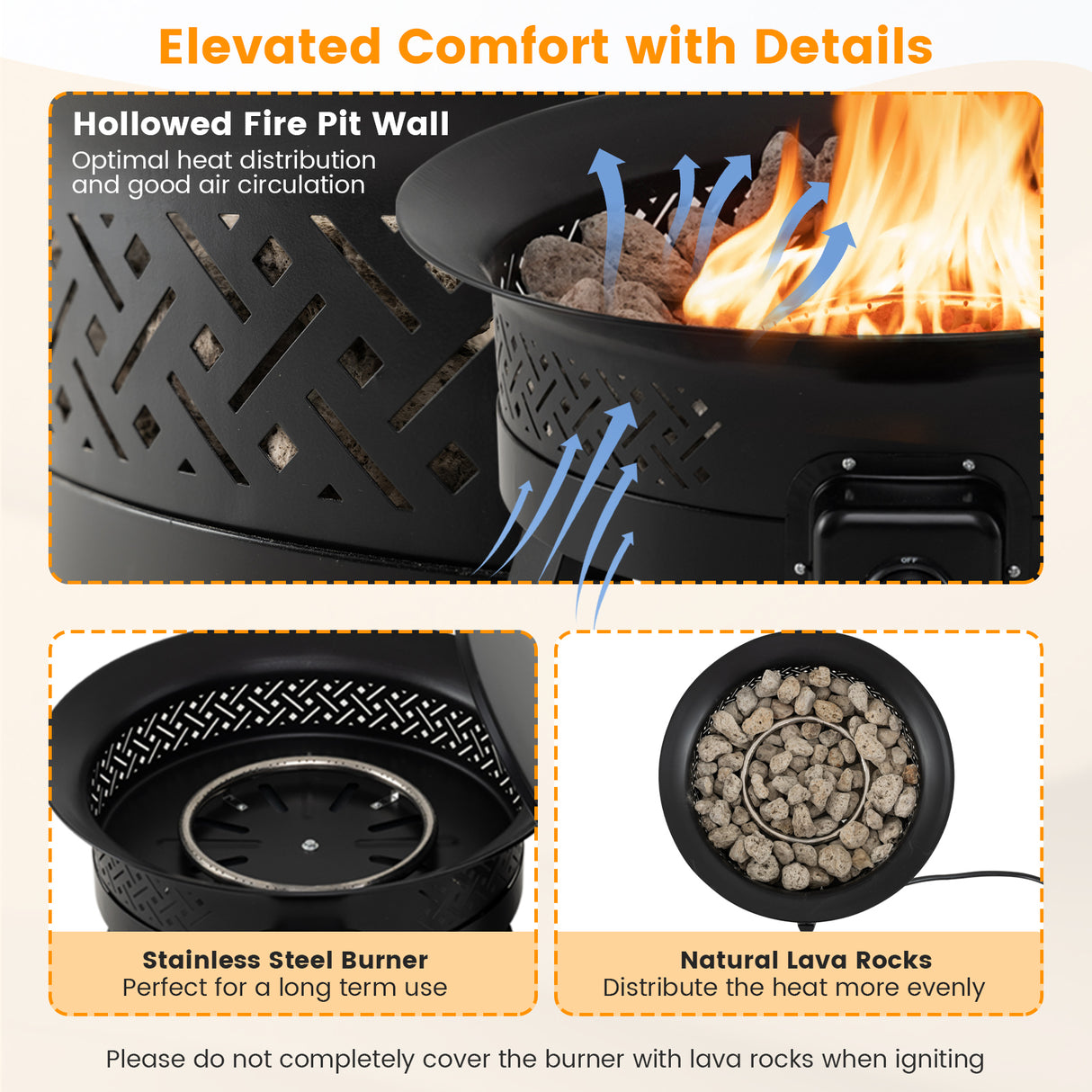 24.5 Inch Portable Propane Fire Pit with Carry Strap and Folding Legs