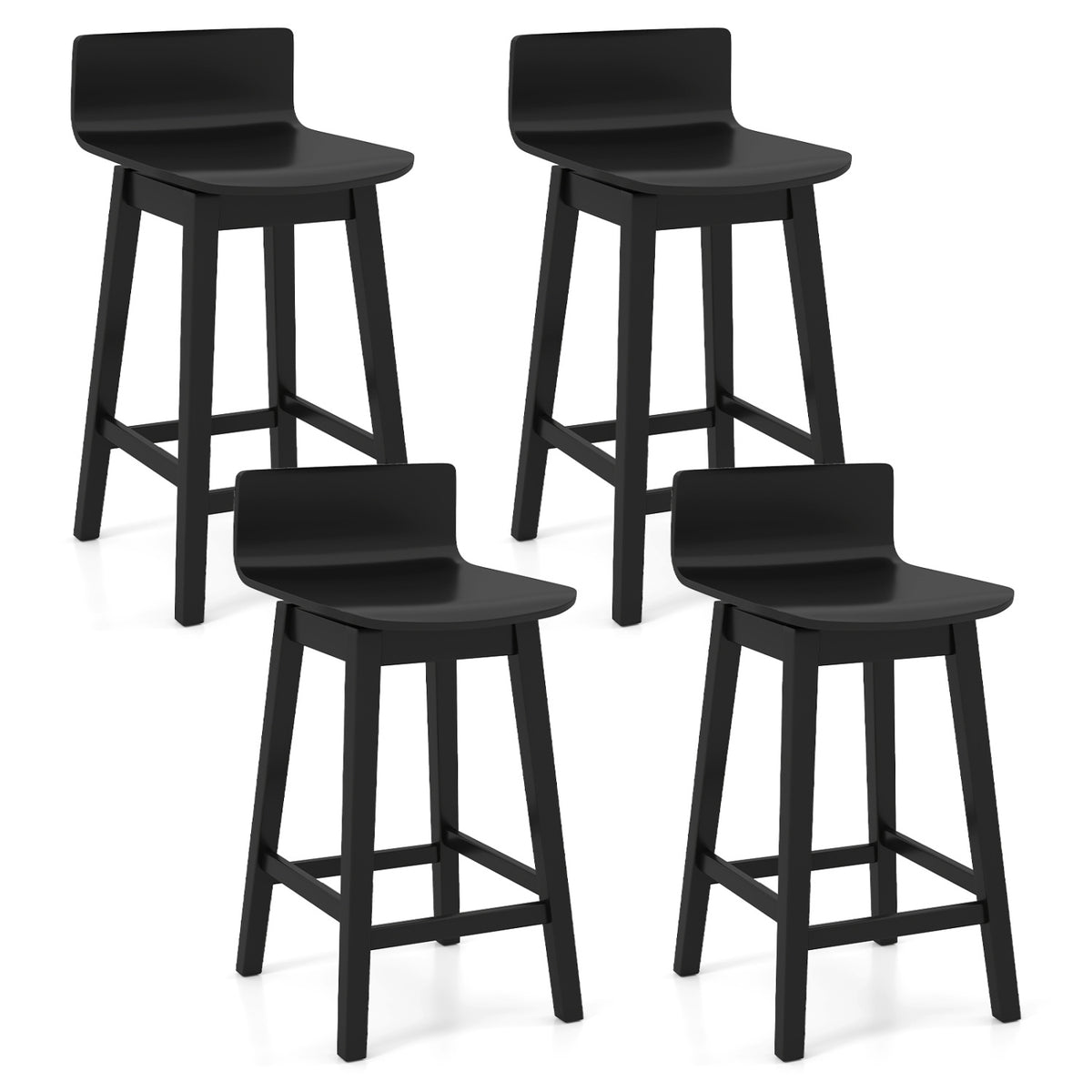 Swivel Wooden Bar Stools Set of 4 with Rubber Wood Legs and Low Back
