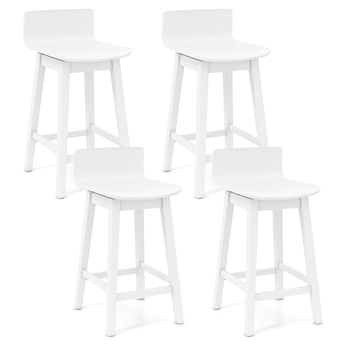Swivel Wooden Bar Stools Set of 4 with Rubber Wood Legs and Low Back