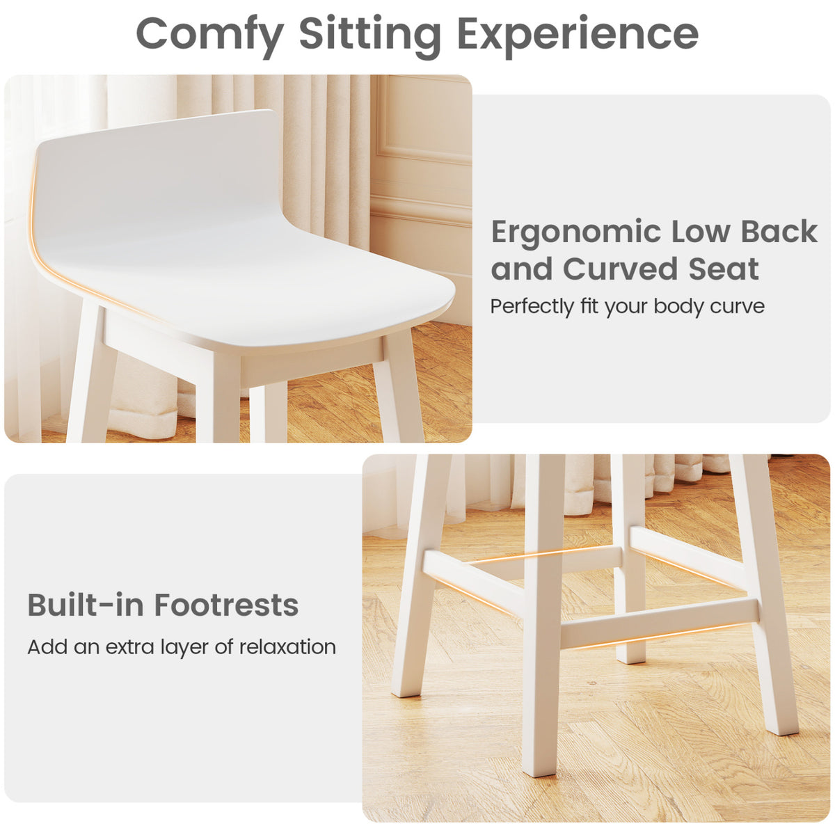 Swivel Wooden Bar Stools Set of 4 with Rubber Wood Legs and Low Back